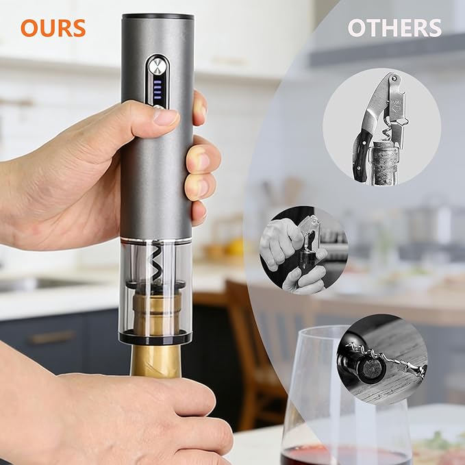 Rechargeable Electric Wine Opener 7-in-1 Gift Set, Automatic Wine Bottle Opener with Charging Base, Foil Cutter, Aerator Pourer & 2 Vacuum Stoppers for Wine Lovers