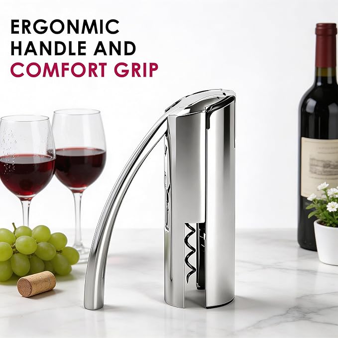 KAYCROWN Wine Opener, Stainless Steel Vertical Lever Corkscrew with Foil Cutter, Extra Spiral and Premium Gift Box, Manual Wine Opener with One-Pull Design, Wine Bottle Opener