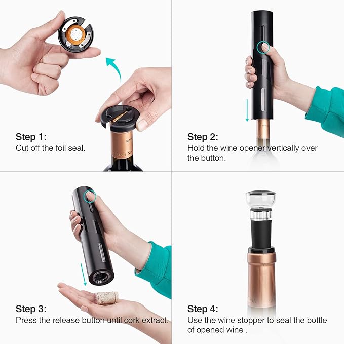 mafiti Wine Opener Battery Operated, Automatic Electric Wine Bottle Opener with 2 in 1 Wine Stopper and Portable Corkscrew Foil Cutter, Wine Gifts for Women Men