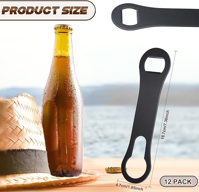 Remerry 12 Pcs Bottle Opener and Pour Spout Remover Flat Bar Key Stainless Steel Bar Speed Opener for Wine Bottle Double Ended Beer Bartenders Kitchen (Black)