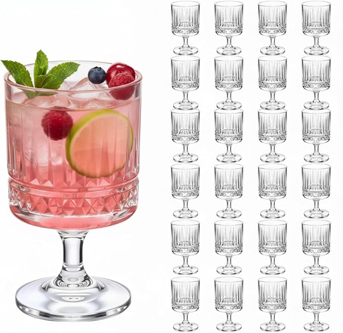 FillTouch 24 Pcs Mini Wine Glasses Bulk, 7.5 oz Small Acrylic Goblets Set, Unbreakable Clear Wine Cups Bulk Cocktail Glasses for Mother's Day Wedding Birthday Guest Graduation Party Supllies (Rhombus)