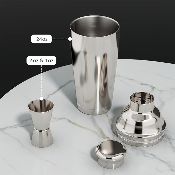 Cocktail Shaker Set, 25-Piece Stainless Steel Bartender Kit with Wood Organizer Stand & Cocktail Recipes, Professional Bar Mixology Tools with All Essential Accessories for Drink Mixing