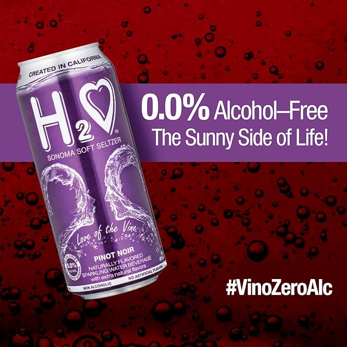 H2o – 0.0% Alcohol Pinot Noir | Non-Alcoholic Wine Alternative, Made in Sonoma | Low Calorie, No Sugar Added | Backed by Science | 12 x 12 fl oz Cans