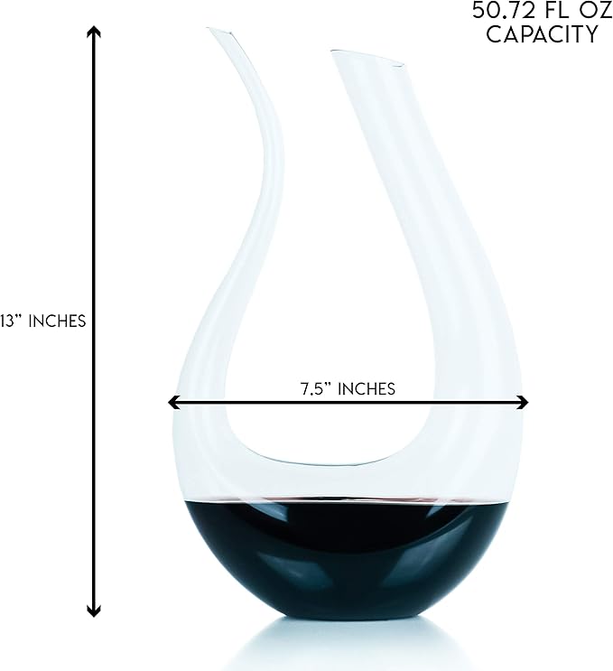 Wine Decanter 100% Hand Blown Lead-free Crystal Glass Red Wine Carafe U Shape Wine Aerator