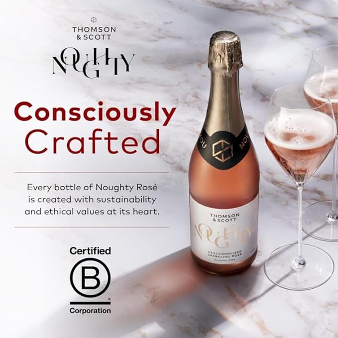 Thomson & Scott Noughty Sparkling Wine Celebration Bundle, 1 Rosé + 1 Chardonnay, Alcohol Free Sparkling Champagne, Non Alcoholic Wine, Light, Medium Sweetness, Organic, Halal, 0% ABV, 750ml Bottle, 2 Pack