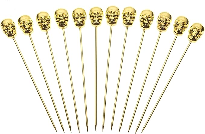 Barfly Cocktail Picks, Skull, Gold Plated, Set 12