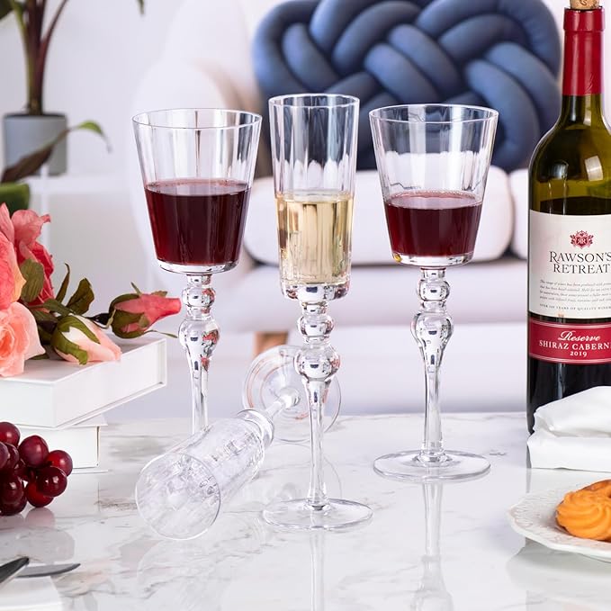 KAMMAK Wine Glasses Set of 2, 11.16 oz Hand Blown Crystal Bordeaux Wine Glasses, Thin Rim & Long Stem, Perfect for Red & White, Daily Use, Wedding or Birthday Gift with Gift Box, Flat Double Pearls
