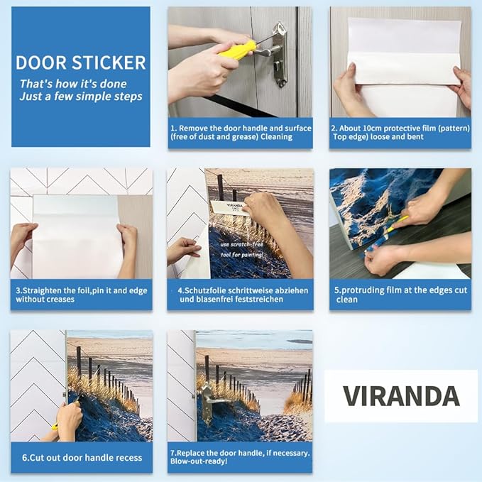 3D Peel and Stick Door Stickers murals Self-Adhesive DIY Wallpaper - Seascape - Removable PVC Waterproof Art Sticker for Home Decor 33.9 x 78.7 inch