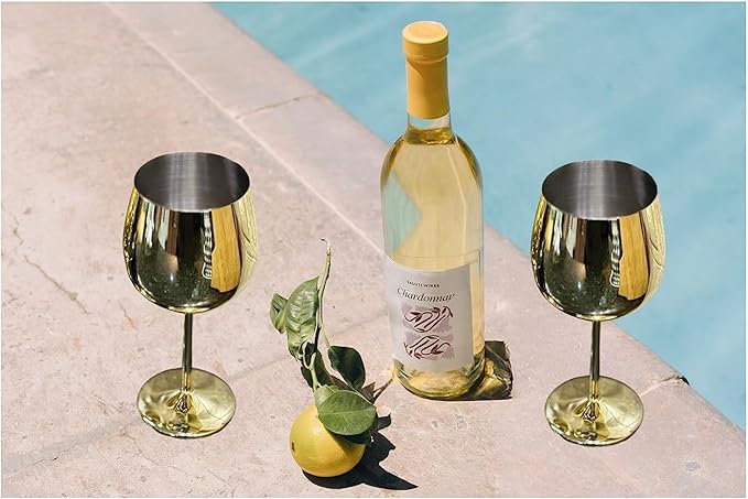 K&K Home Gold Stainless Steel Unbreakable Wine Glasses - 18 oz - Set of 4 Colored, Stemmed Metal Wine Glasses Perfect for Outdoors, Weddings, and Parties