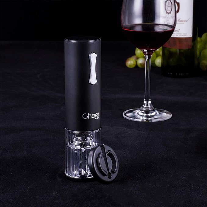 CHEER Electric Wine Opener with USB Rechargeable Lithium Battery with Foil Cut, Carrying Bag (Black) 7717-1795-012