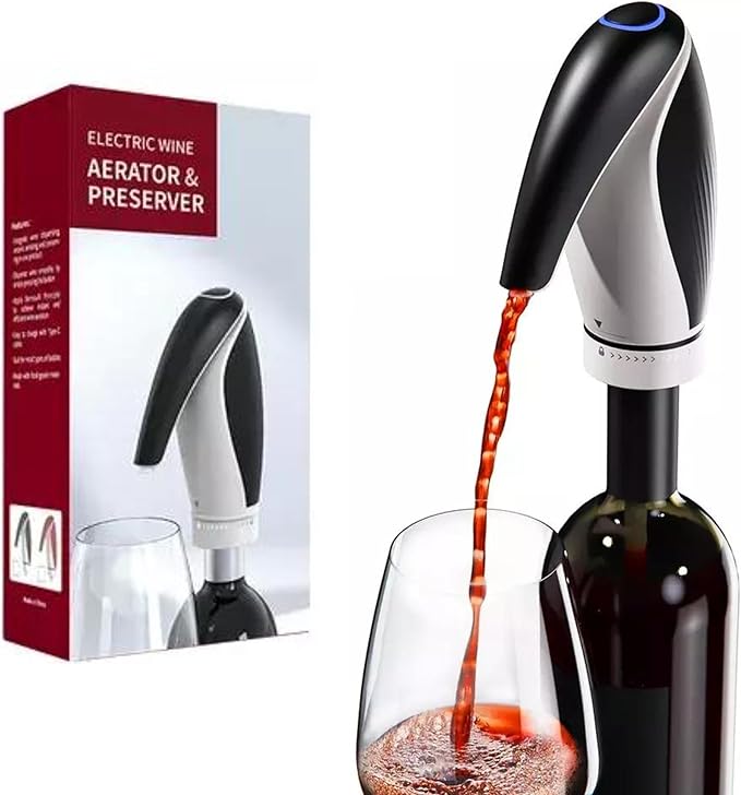 Electric Wine Aerator Pourer Rechargeable 3-in-1 Automatic Wine Decanter Dispenser Preserver Penguin Shape Gifts for Wine Lovers (BLACK)