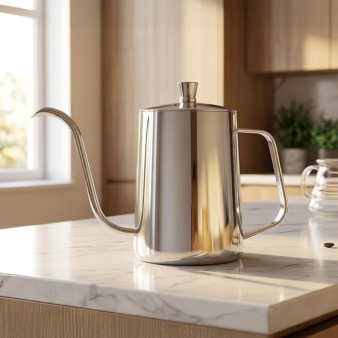 PARACITY Pour Over Kettle with Lid, Gooseneck Spout Coffee Tea Pot with Lid,20oz Hanging Ear Hand Blunt Long Narrow Drip Cup Gooseneck Kettle, Camping Coffee Pot for Travel Outdoor(Stainless Steel)