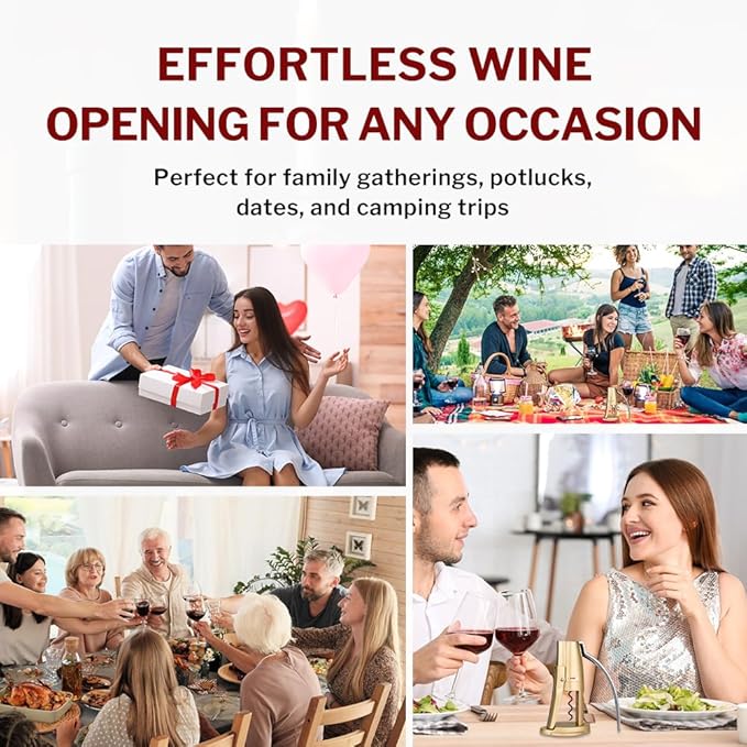Forge Quality Compact Vertical Lever Corkscrew Wine Opener with Foil Cutter. 3 Seconds to Open a Bottle of Wine. Champagne Gold.