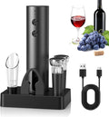 CIRCLE JOY Rechargeable Electric Wine Opener, 6-In-1 Cordless Electric Wine Bottle Opener with Pourer, Foil Cutter, 2 Vacuum Preservation Stoppers and Storage Base, Gifts for Wine Lovers