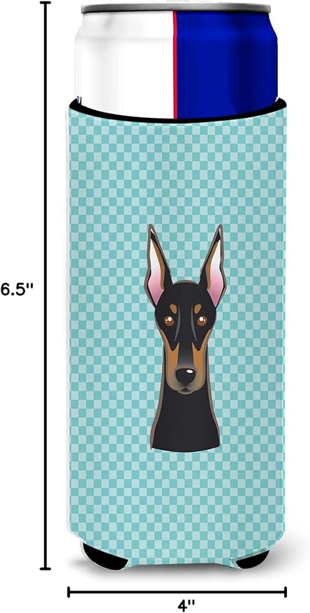 Checkerboard Blue Doberman Ultra Beverage Insulators for slim cans BB1183MUK