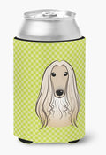Caroline's Treasures BB1306CC Checkerboard Lime Green Afghan Hound Can or Bottle Hugger Cooler Washable Drink Sleeve Collapsible Beverage Insulated Holder, Can Hugger, Multicolor