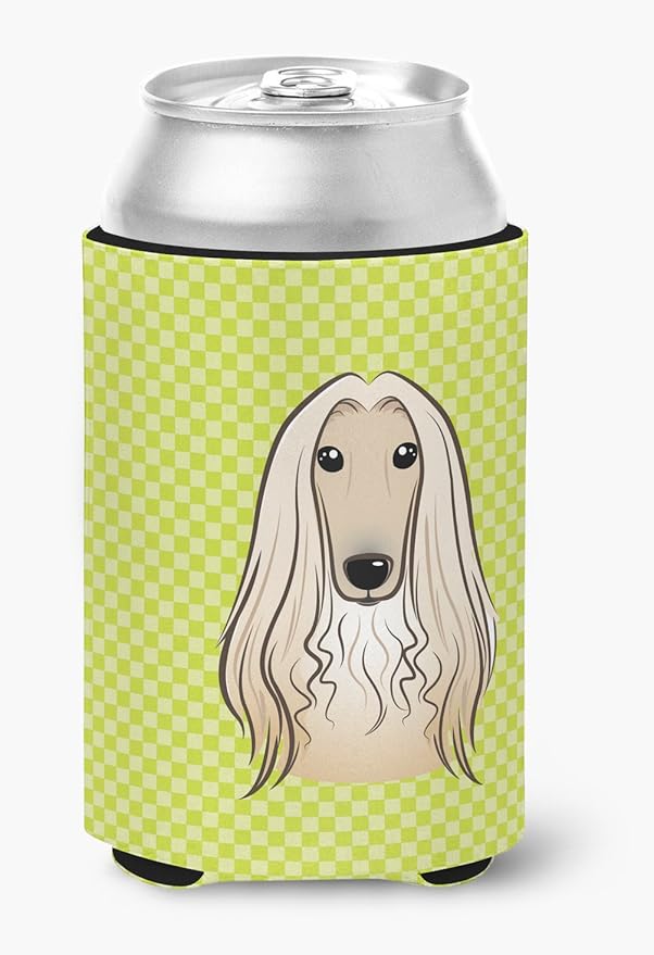 Caroline's Treasures BB1306CC Checkerboard Lime Green Afghan Hound Can or Bottle Hugger Cooler Washable Drink Sleeve Collapsible Beverage Insulated Holder, Can Hugger, Multicolor