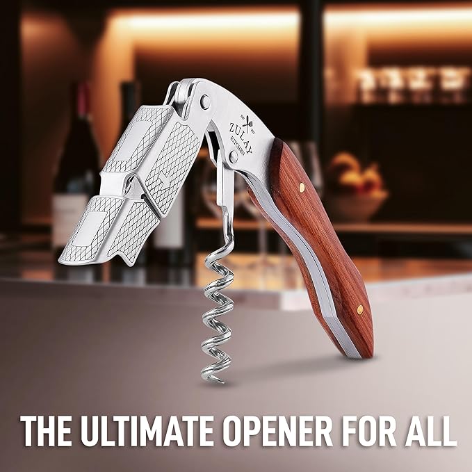 Zulay Kitchen Corkscrew Wine Opener - Premium 420 Stainless Steel & Rosewood Wine Bottle Opener - Double Hinged Opener with Foil Cutter & Cap Remover - Rosewood (Pack of 2)
