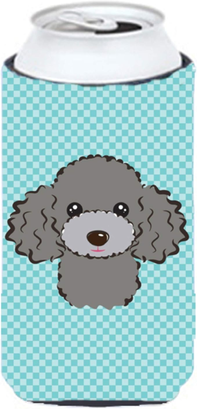 Caroline's Treasures BB1197TBC Checkerboard Blue Silver Gray Poodle Tall Boy Hugger Can Cooler Sleeve Hugger Machine Washable Drink Sleeve Hugger Collapsible Insulator Beverage Insulated Holder
