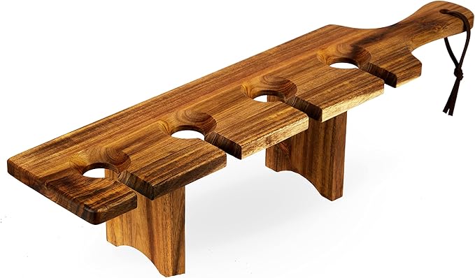 Twine Easy Wine Flight Server, Wine Tasting Carrier Board, Holds 4 Stemmed Wine Glasses, Acacia Wood Serving Tray, Set of 1