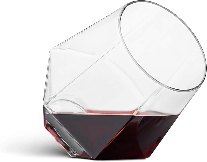 Munfix Plastic Stemless Wine Glasses 32 Pack - Diamond Shaped Unbreakable Disposable 12 Oz Clear Plastic Wine Champagne Whiskey Cups, Shatterproof Recyclable and BPA-Free