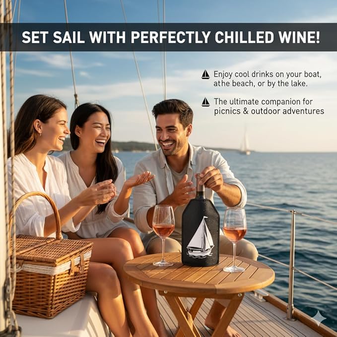 Universal Wine Chiller Sleeve for All Bottles - Rapidly Cools & Keeps Wine, Champagne & Beer Ice-Cold in Minutes - Portable No-Mess Gel Cooler for Picnics & Parties