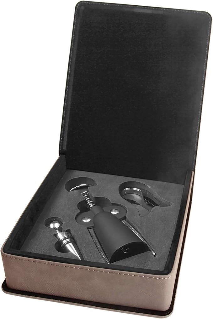 Personalized Leatherette 3 Piece Wine Tool Set (Gray w/Black)