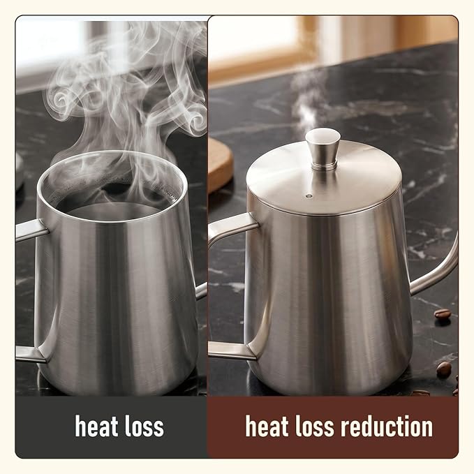 PARACITY Pour Over Kettle with Lid, Gooseneck Spout Coffee Tea Pot with Lid,20oz Hanging Ear Hand Blunt Long Narrow Drip Cup Gooseneck Kettle, Camping Coffee Pot for Travel Outdoor(Stainless Steel)