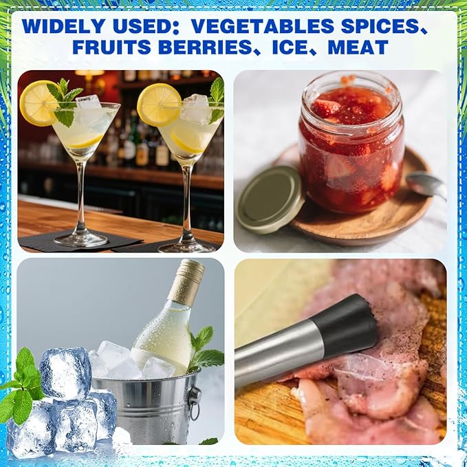 Muddler for Cocktails,10" Bar Spoon & Ice Tongs with Serrated Tip, 3PcsStainless Steel Bar Tools Set for Mojitos, Lemonade, Fruit Drinks, Home PartyBar Accessories