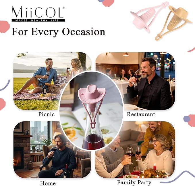 Miicol Wine Stoppers, Silicone Prosecco Stopper, Wine Bottle Stopper, Cowboy Hat Champagne Stopper, Wine Accessories, Funny Wine Lovers Gift, 2 Pack