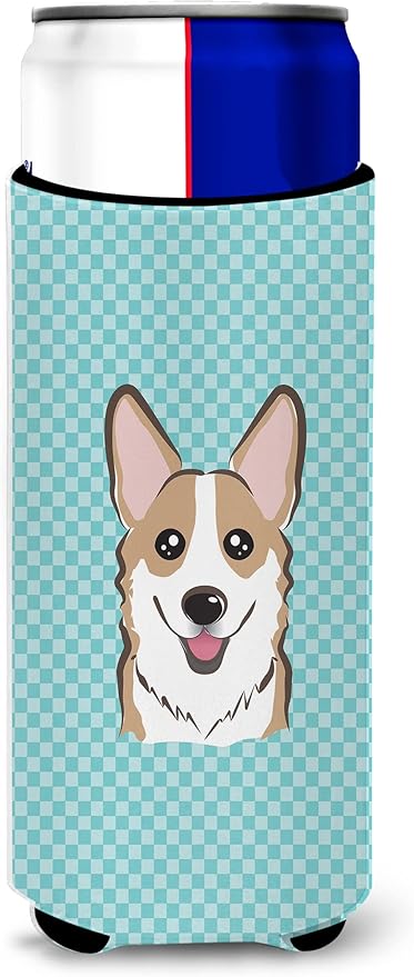 Checkerboard Blue Corgi Ultra Beverage Insulators for slim cans BB1191MUK