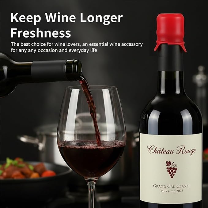 Silicone Wine Stoppers - 10 Pack Reusable, Airtight Bottle Stoppers for Wine, Champagne & More - Leak-Proof Seal, Universal Fit, Easy to Use & Clean, Keep Wine Fresh