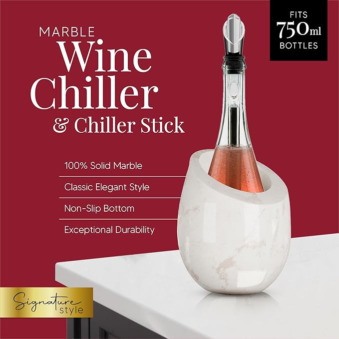 Homeries Marble Wine Chiller Bucket - Wine & Champagne Cooler for Parties, Dinner – Keep Wine & Beverages Cold, Wine Chillers for Bottles – Holds Any 750ml Bottle (Gloss White)