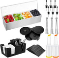 Mifoci Bartending Supplies 4 Compartments Garnish Tray with Lid Bar Caddy 3 Tier Glass Rimmer Stainless Steel Bottle Pourers Juice Pouring Cocktail Tools Stainless Steel Serving Accessories
