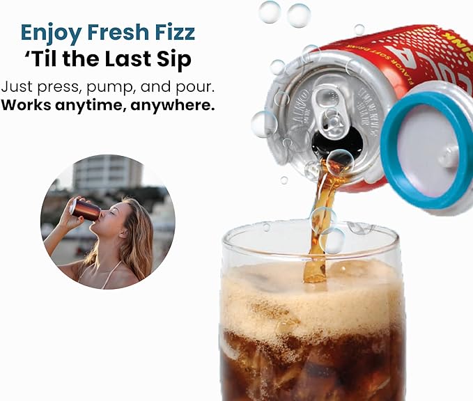Jokari 2 Click Can Pump and Pour Carbonation Saver for 12oz Soda and Beer Cans Keep Fizzy Drinks Fresh Press On Manual Soda Preserver Reusable Can Cap for Carbonated Beverages 2 Pack