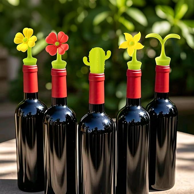 Knana 10Pcs Cactus Flowers Silicone Wine Stoppers Cute Wine Accessories Fun Wine Stopper for Mexican Party Favors Baby Shower Wedding