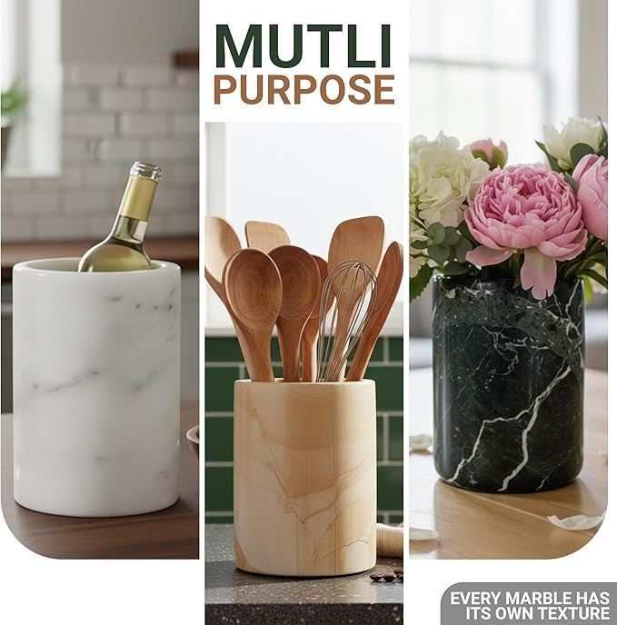 Marble Wine Chiller Tabletop Brown 6.5" Inch Handmade Wine Cooler - Home And Kitchen Decoration - Champagne Cooler Best For Utensil, Vase And Stationery Holders, Burma Teak