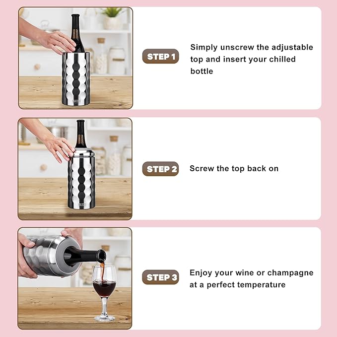Wine Chiller Single Bottle Stainless Steel Iceless Cooler insulated Wine Bottle Keep Wine Cold up to 6 Hours Fits Most Wine Bottles Gift for Wine Lovers Rapid and Portable