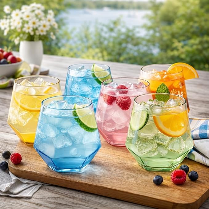 Oojami 40 Pack Diamond Plastic Wine Glasses 12oz Stemless Disposable Wine Cups - Shatterproof Unbreakable Reusable Recyclable BPA-Free Champagne Cocktail Whiskey for Parties, Weddings, Birthday