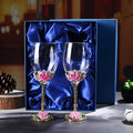 Simcat Handmade Painted Enamel Flower Glass Wine Glasses Transparent Refined Goblet, Stem For Cabernet, Gifts (pink double gift box,big flower)