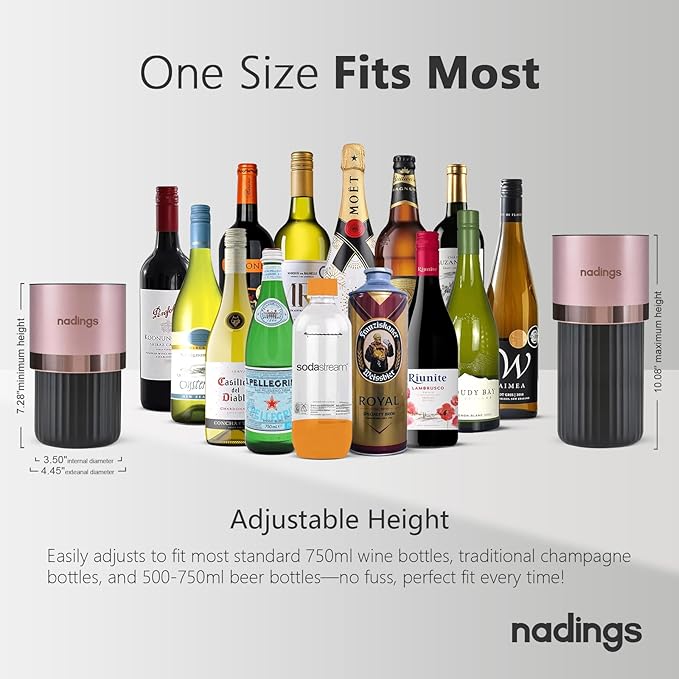 Iceless Wine Chiller - Keeps Cold 6+ Hours, Portable Vacuum Insulated Stainless Steel Champagne Cooler, Fits Most Wine Champagne & Liquor Bottles, Perfect Gift for Wine Lovers (Rose Gold)