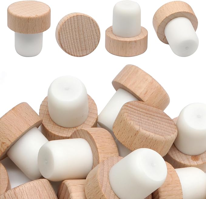 24 Pcs Wine Bottle Corks T-Shaped Stopper Corks, Reusable Wine Corks Wooden and Rubber Wine Stoppers for Wine, Beer Bottle and DIY Homemade Crafts