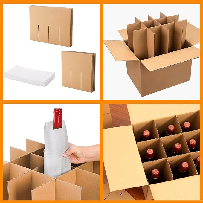 Dicunoy 6 Sets Glass Divider Kits for Moving, Carboard Wine Glassware Dish Packing with 72 Package Foam Pouches, for 16 x 12 x 12 Inch Box