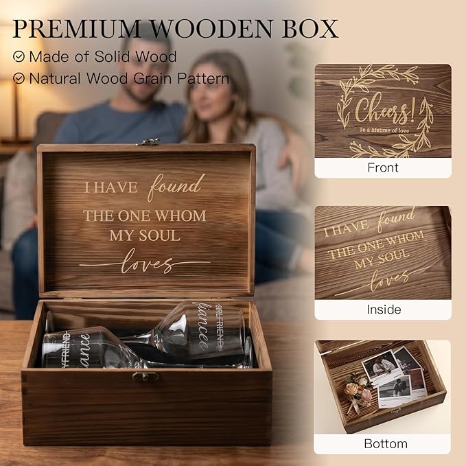Engagement & Bridal Shower Gifts for Fiancé and Fiancée, Engraved Fiancé Fiancée Wine Glasses with 5-Piece Wine Accessory Kit (Fiance/Fiancee)