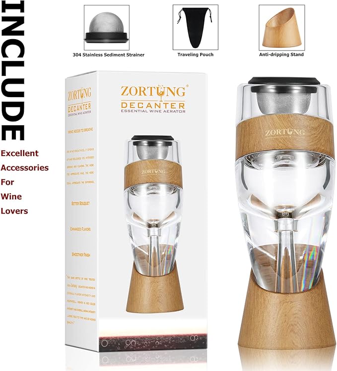Premium Wine Aerator Pourer - Unique Multi-Stage Aeration Enhance Wine Flavors,Decanter Set Includes Sediment Filter,No-Drip Stand,Travel Pouch Quality and Great Gift for Wine lovers
