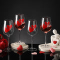 SiliFine 4 Pcs Valentine's Day Red Hearts Theme Party Stemmed Wine Glasses Hand Painted Red Heart Drinking Cup Wine Glasses Gifts for Birthday Theme Holiday Party Supplies