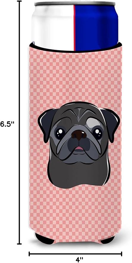 Checkerboard Pink Black Pug Ultra Beverage Insulators for slim cans BB1263MUK