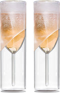 GALVANOX LèVale Gift for Couples - Freezable Champagne Flute Glasses - Double Walled Freezer Chilled Stemless Wine Glass with Ice Walls, 7 oz (Gift set of 2)