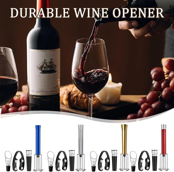 4-in-1 Professional Bar Tool Set - Aluminum Alloy Bottle Opener with Air Pump, Foil Cutter & Vacuum Stopper, Durable Wine Accessories for Home & Parties Blue