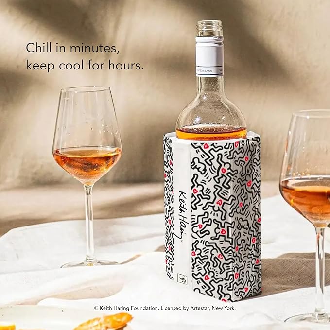 Vacu Vin Wine Cooler Sleeve – Flexible Rapid Wine Bottle Chiller – Reusable Ice Pack Sleeve – Elegant & Portable – Fits 750ml Bottles – Keeps Wine Cold in Minutes Fast, Elegant – Keith Haring